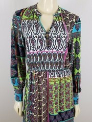 LIZ CLAIBORNE long sleeved multi-colored Blouson polyester dress size Small