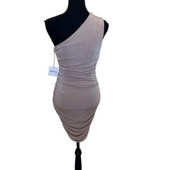 Superdown Nude Slinky One Shoulder Mini Dress MEDIUM Ruched Revolve Cut Out NEW