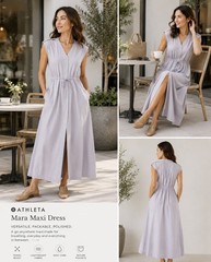 Athleta Mara Maxi Button Down Athleisure Travel Dress Pockets Light Gray Size S