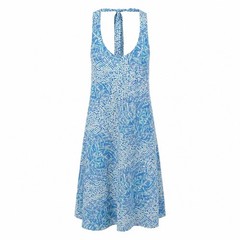 Columbia PFG Halter Dress Medium Blue Aqua Print Smocked Back Beach Sundress