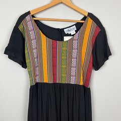 The Planet Maxi Dress Large Black Multicolor Nepal Gauze Peasant Hippie Boho New