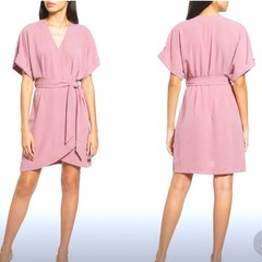 Charles Henry Dolman Mini Wrap Dress Mauve Pink Batwing Tie Waist Tulip Hem S