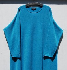 NEW Eskandar TURQUOISE Medium Weight Cashmere A-line 46&Prime; Long Sweater Dress O/S