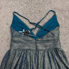 Lulus Sparkly Glitter Metallic Pleated A-Line Dress Womens XS Blue Crisscross