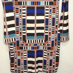 Mara Hoffman Dress Size Medium Multicolor Geometric Striped Long Sleeve Fitted
