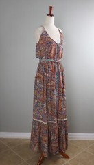CIENNA $120 Subtle Metallic Bow Belted Paisley Maxi Tank Dress Size Small