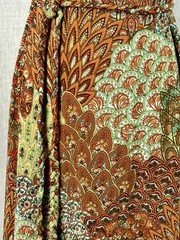 Perception Y2k Maxi Dress With Braided Belt Exotic Feather Print Packable Sz XL