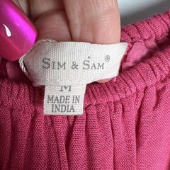 Sim & Sam Linen Blend Puff Sleeve Mini Dress Sundress Size Medium Hot Pink NWT