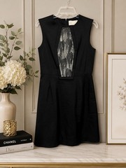 Hobbs London Black Sheath Dress Womens 6 Linen Silk Sleeveless Career Cocktail