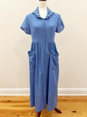April Cornell Modern Prairie Dress Medium Blue Embroidered Button Front Cottage