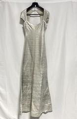 Herve Leger by Max Azria Women&rsquo;s Silver Metallic Alaina Bandage Dress NWT Sz M