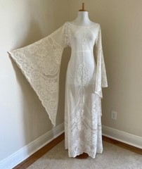 Daisy Jones & the Six Wedding Dress BoHo Sheer Hippy Vtg 70s Ivory Crchet Lace