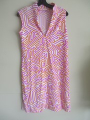 JUDE CONNALLY PINK & ORANGE, WHITE GEOMETRIC PRINT SLEEVELESS DRESS EUC SZ S