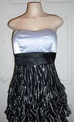 RUBY ROX GRAY & BLACK STRAPLESS DRESS WITH SILVER GLITTER ZEBRA STRIPES, SIZE 11