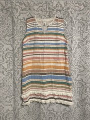 For The Republic 100% Cotton Sleeveless Striped Rainbow Fringe Boho Dress XL