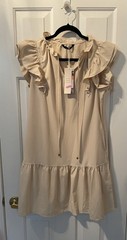 Dokotoo Women’s Ruffle Sleeve Tiered Shift Dress Beige Boho NWT Size Medium