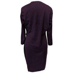 Calvin Klein Dark Purple Knit Dress Long Sleeve Minimalist Office Siren Midi L