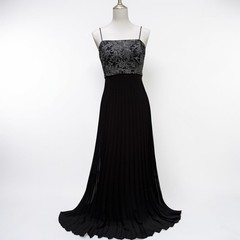 VTG Y2K Alex Evenings Dress Gown 12P Black Silver Pleated Metallic Floral Fairy