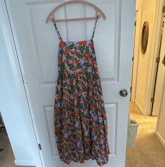 J CrewPink Orange Green Floral Smocked Square Neck Strappy Sundress size 12