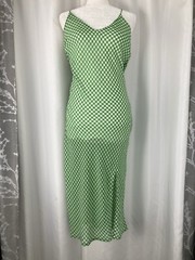 The Vintage Shop Green/White Checkered Print Maxi Dress Women’s Size Small