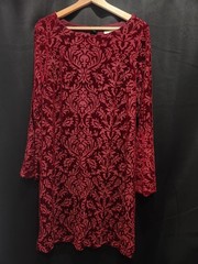 Beige By Eci Dress Womens Medium Red Velvet Floral Bell Sleeve Shift Party Short