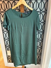 Quince Silk Tee Dress Womens XS Washable Stretch Silk Green Minimal Quiet Luxury