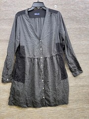GAP Shirt Dress Womens Size 14 Black Gray Long Sleeve Button Drawstring V-Neck
