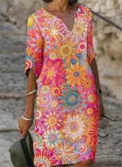 Women&rsquo;s Plus Size Colorblock Patchwork V-Neck A-Line Midi Dress
