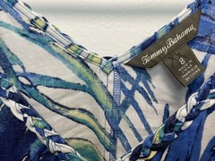 Tommy Bahama Blue White Green Tropical Floral Linen V-Neck Dress Size 8