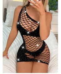 Sexy Women&rsquo;s Hollow Out Mesh See-Through Fishnet Mini Dress Bodycon Party Club