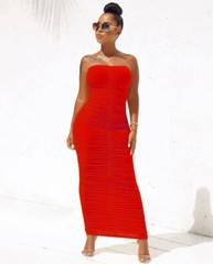 Women&rsquo;s Sexy Ruched Tight Strapless Sleeveless Bodycon Tube Maxi Long Club Dress