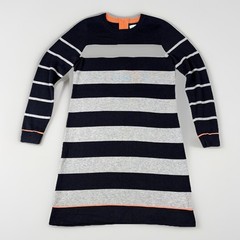 Eliza J Sweater Dress Womens Medium Navy Blue Grey Orange Striped Back Zip Mini