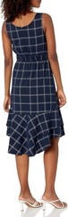 Great Jones FAB! Plaid Belted Pockets Ruffle Hem Plaid Navy Fitted Dress S