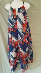 INC Blue Red White DRESS Long Sleeveless Sexy Floral Plus 1X 44&Prime; BUST