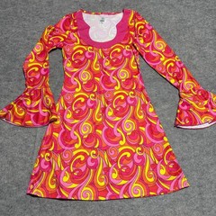 Dreamgirl 8158 Pink Psychedelic Swirl Retro 60s Go-Go Bell Sleeve Dress Medium