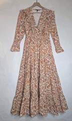 Maje Maxi Dress Sz US 2 4 EU 36 Small Orange 100% Cotton Paisley Print Ruffle
