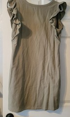 Cotton Bleu Olive Solid V-Neck Shift Dress Flutter Ruffle Sleeve Cotton S