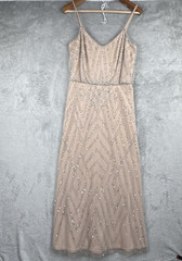 Adrianna Papell Evening Dress Womens 10 Blush Sequin Beaded Sleeveless V-Neck
