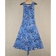 Lands End Womens Blue Floral Sleeveless Maxi Dress Size M 10-12 Back Tie Stretch