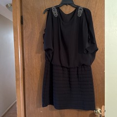 Black With Silver Sequins Design Lined One Piece Dress Size 16