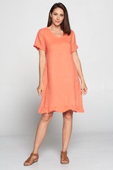 LD1009 White Medium NWT Match Point Linen Dress Ruffle Classic VNeck Light NEW