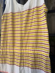 lemlem Beach Dress Cover Up Medium White Stripe Yellow Green Cotton Gauze