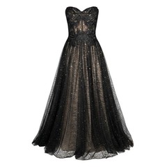 Betsy & Adam Gown Womens 12 Black Gold Lace Sweetheart Corset Back Strapless
