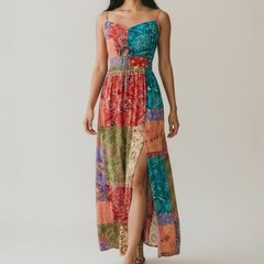 Cupshe Paisley Patchwork Sleeveless Front Slit Maxi Dress Women&rsquo;s Size S NWT