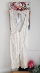 Zara Ivory Creased Satin Midi Dress, UK Size 6-8 XS Tulle Crinkled