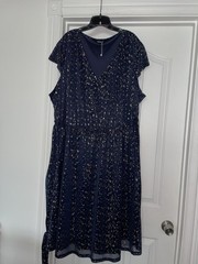 Bloomchic Metallic Gold Ruffle Sleeves Pockets Navy Dress Sz 28/5X NWOT