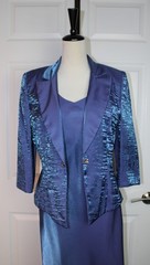 VTG Alex Evenings 2-Piece Set Jacket Maxi Sleeveless Dress Blue Iridescent Sz 8