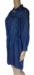 Gloria Vanderbilt, Small, Chambray Tencel Dress, Cinch Waist, Roll Tab Sleeves