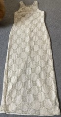 Floral Halter Neck Maxi Dress Sz S Ivory Beige Crossover Back Sequins Party