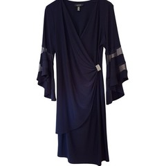 R&M Richards womens Dress, 16 Navy Blue, Rhinestone Bell Sleeve size XL New